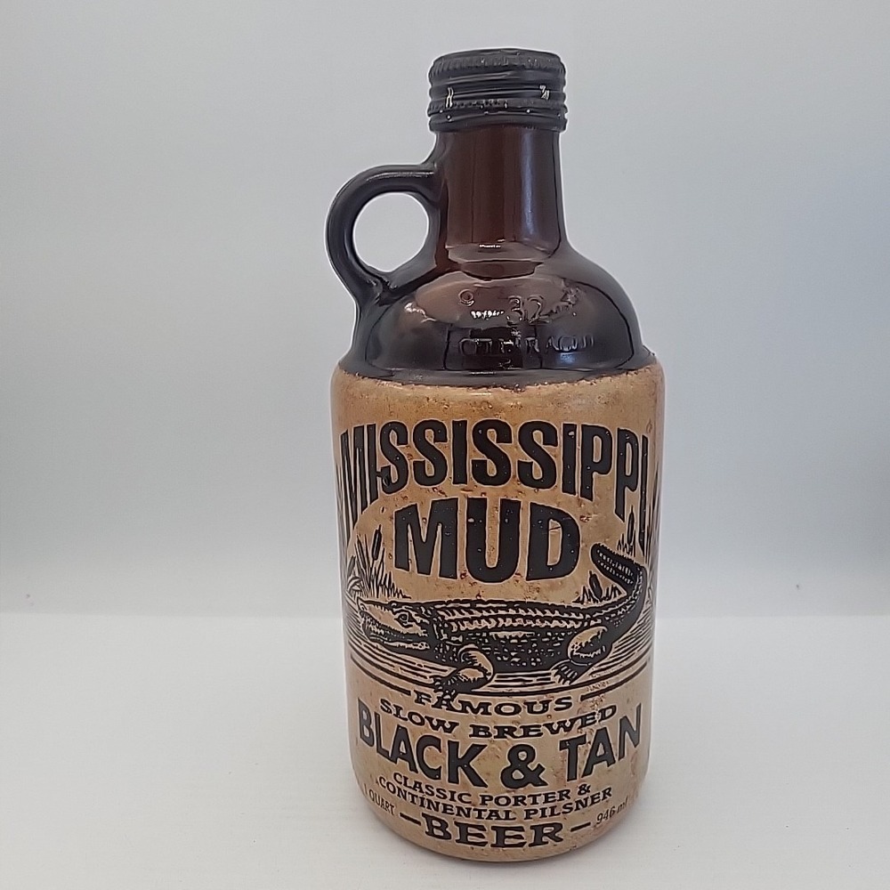 Vintage Mississippi Mud Black And Tan 1 Quart Glass Beer Bottle - Empty